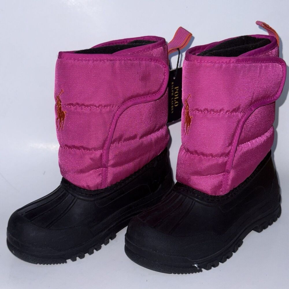 Polo Ralph Lauren Black & Pink Hamilten II EZ Girls Snow Boots Size 10